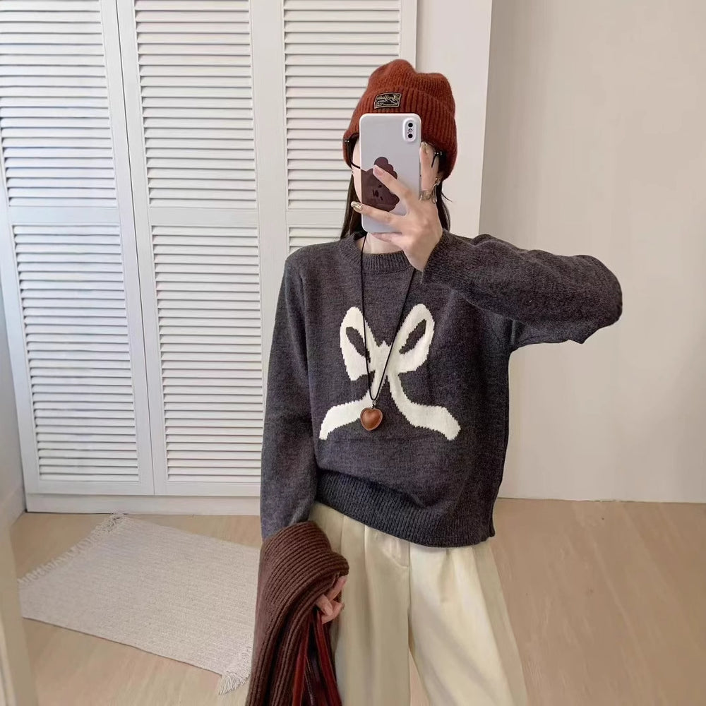 Damen Kuscheliger Pullover mit verspieltem Schleifenmotiv und weitem Schnitt R&B