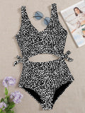 Damen Cropped Badeanzug mit asymmetrischem Design und modischen Bindändern
