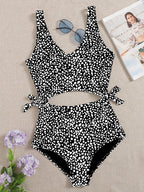 Damen Cropped Badeanzug mit asymmetrischem Design und modischen Bindändern
