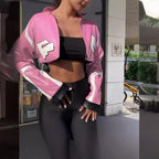 Damen cropped Kunstlederjacke im auffälligen Design R&B