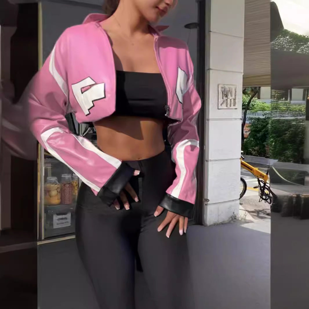 Damen cropped Kunstlederjacke im auffälligen Design R&B