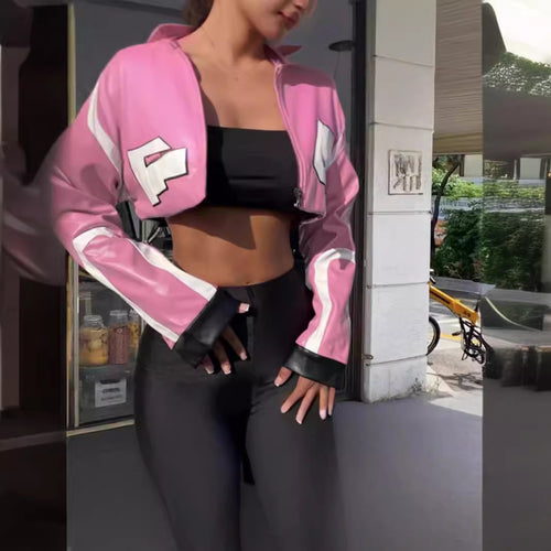 Damen cropped Kunstlederjacke im auffälligen Design R&B
