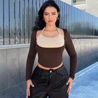 Damen Figurbetontes Longsleeve mit raffinierten Layering-Details R&B