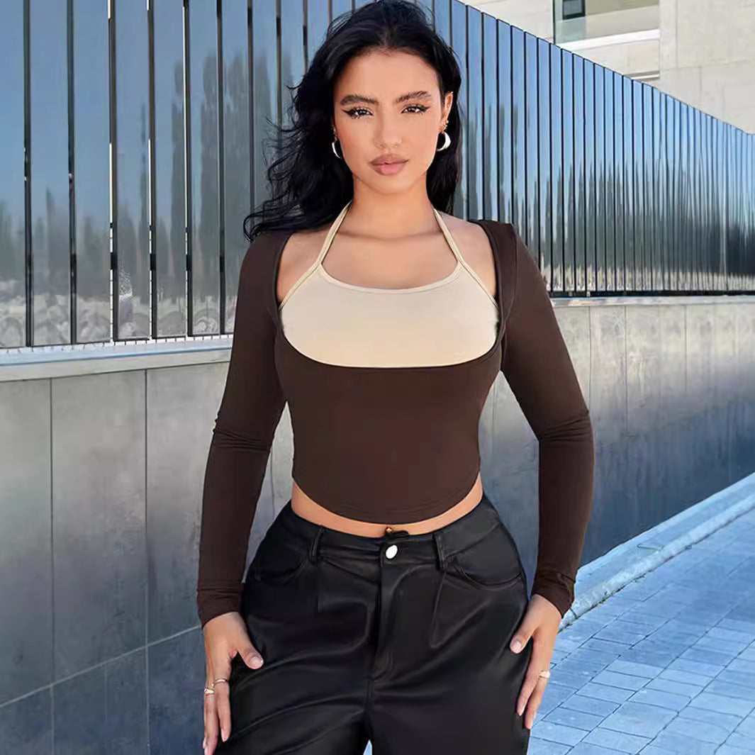 Damen Figurbetontes Longsleeve mit raffinierten Layering-Details R&B
