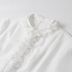 Damen elegante Bluse mit Rüschenkragen und weiten Ärmeln R&B