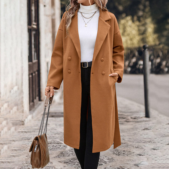 Damen Eleganter Trenchcoat mit Gürtel und doppelt geknöpftem Design R&B