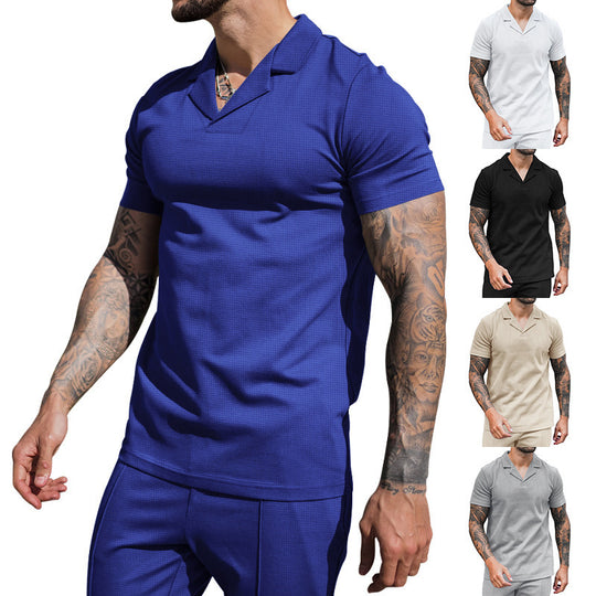 Herren Kurzarm Hemd mit klassischem Henley-Ausschnitt und strukturierter Oberflächenbeschaffenheit R&B