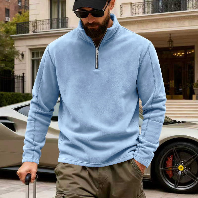 Herren nan leichter Fleece-Pullover mit halbem Reißverschluss und Stehkragen R&B