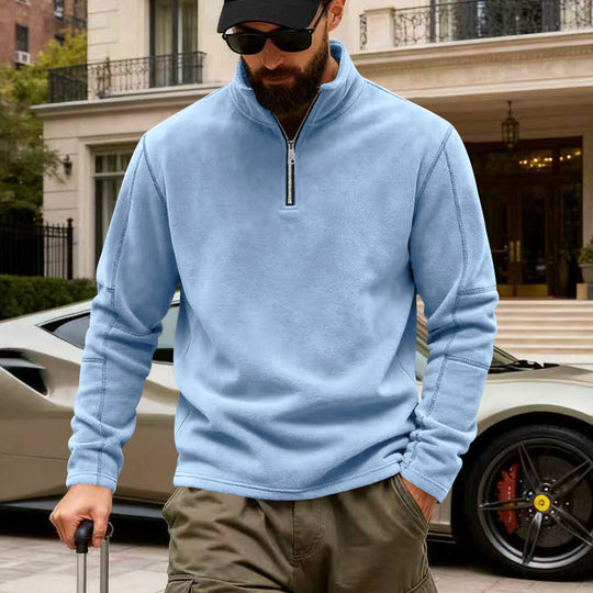 Herren nan leichter Fleece-Pullover mit halbem Reißverschluss und Stehkragen R&B