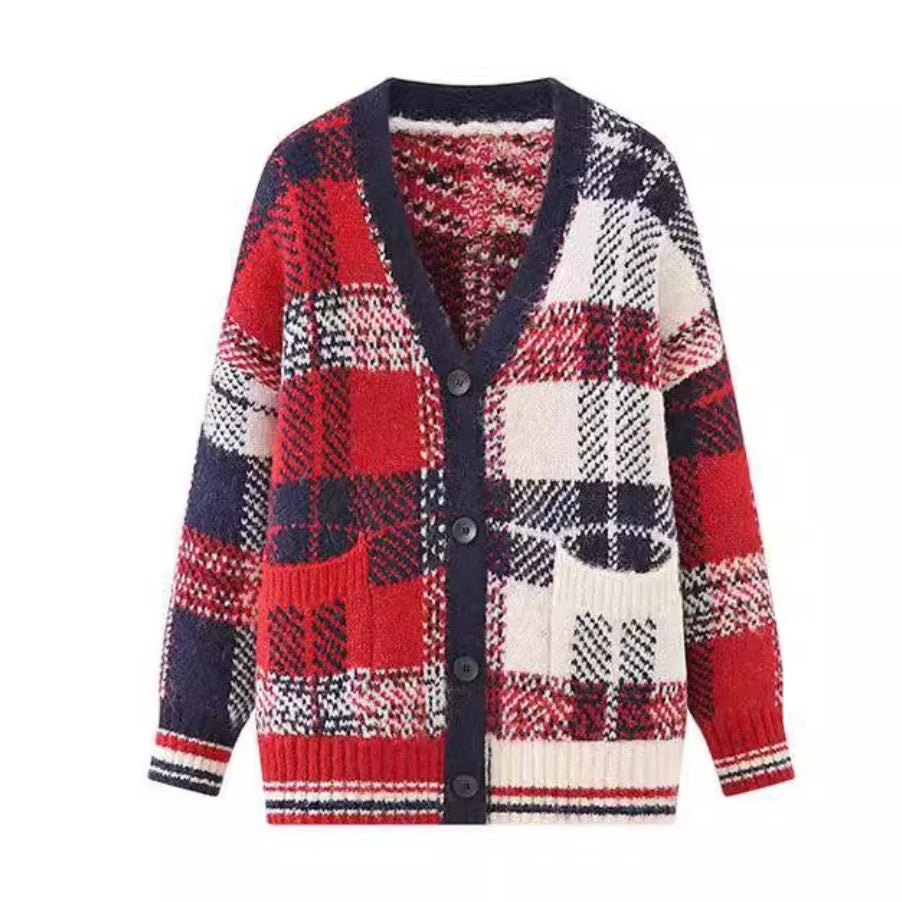 Damen gestreifter Strickcardigan R&B