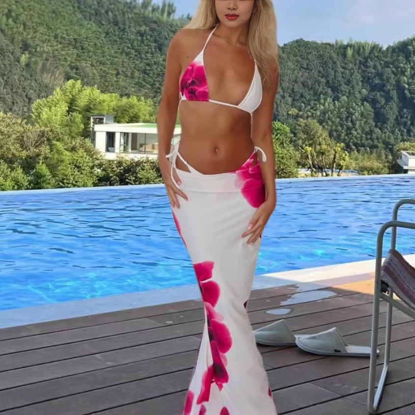 Damen Bikini-Set mit elegantem Wickeltuch und floralem Design R&B