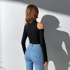 Damen langärmliger Body mit asymmetrischem Ausschnitt R&B
