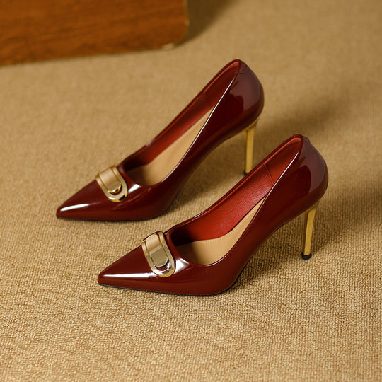 Damen stilvolle Lackpumps mit eleganter Goldschnalle R&B