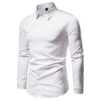 Herren Elegantes Langarmhemd mit asymmetrischem Knopfdesign und gesticktem Kragen R&B