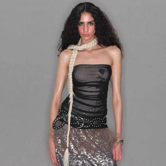 Damen Bandeau-Top mit Raffung und transparentem Stoff R&B