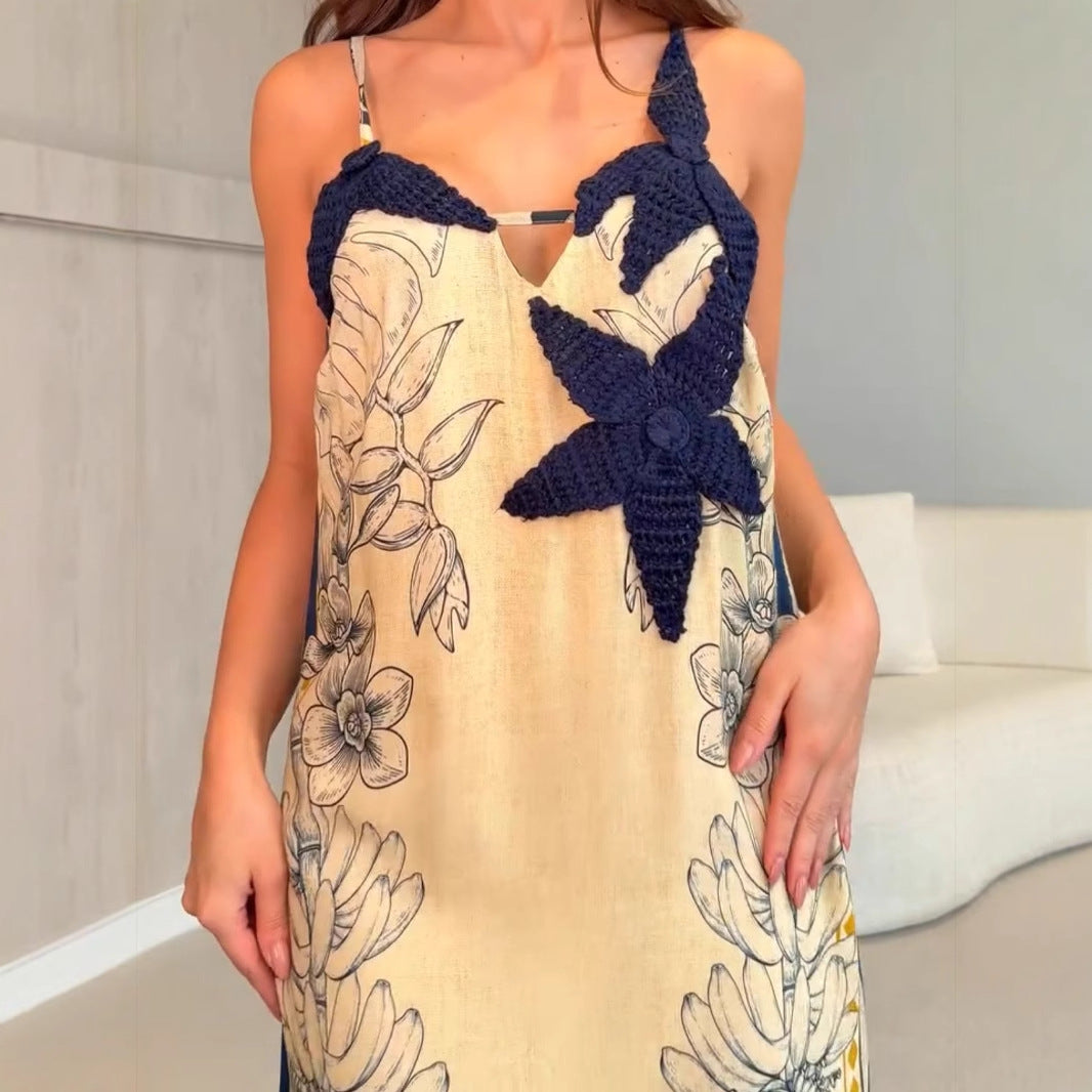 Damen Maxi-Kleid mit floralem Druck und kontrastierenden Akzenten R&B
