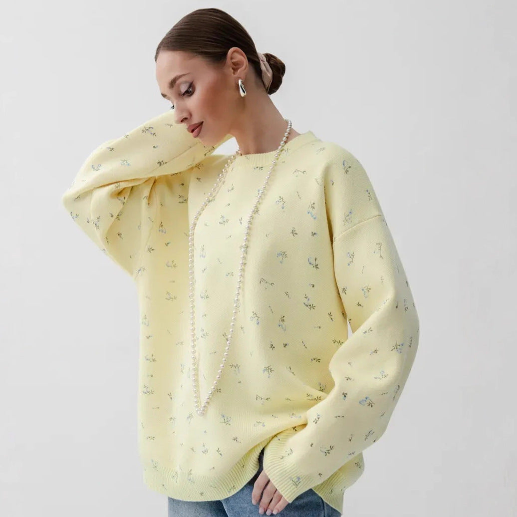 Damen Oversized Strickpullover mit floralen Akzenten und weitem Schnitt R&B
