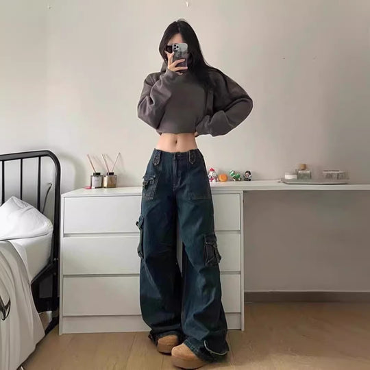 Damen Cargo-Jeans im lässigen Oversized-Stil mit praktischen Seitentaschen R&B