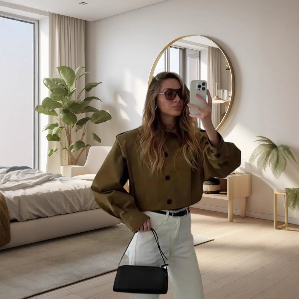 Damen Modische Oversized-Jacke mit strukturierten Ärmeln und Knopfdetail R&B