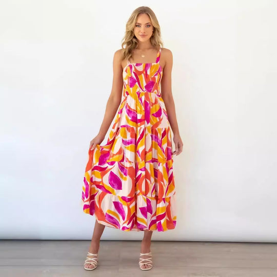 Damen Maxikleid mit voluminösem Rock und schulterfreien Trägern R&B