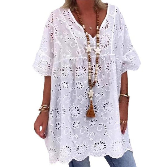 Damen Bluse mit floralen Stickereien und weiten Ärmeln R&B