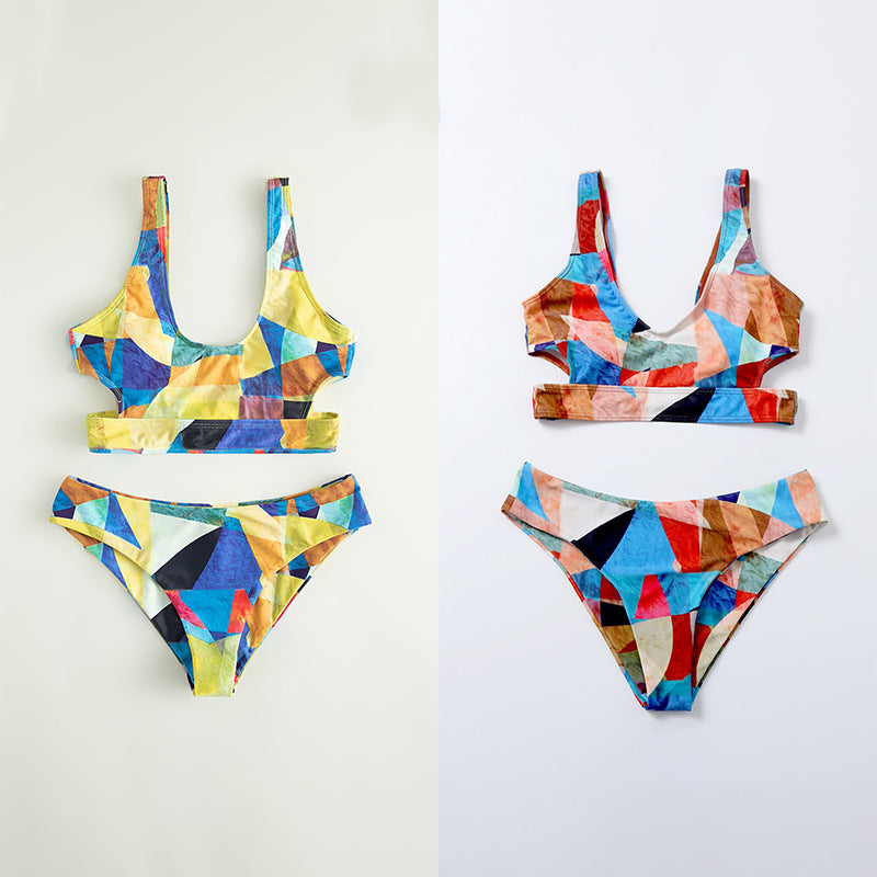Damen Sport-Bikini mit geometrischem Design und breiten Trägern R&B