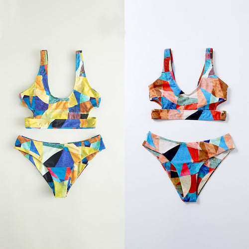 Damen Sport-Bikini mit geometrischem Design und breiten Trägern R&B