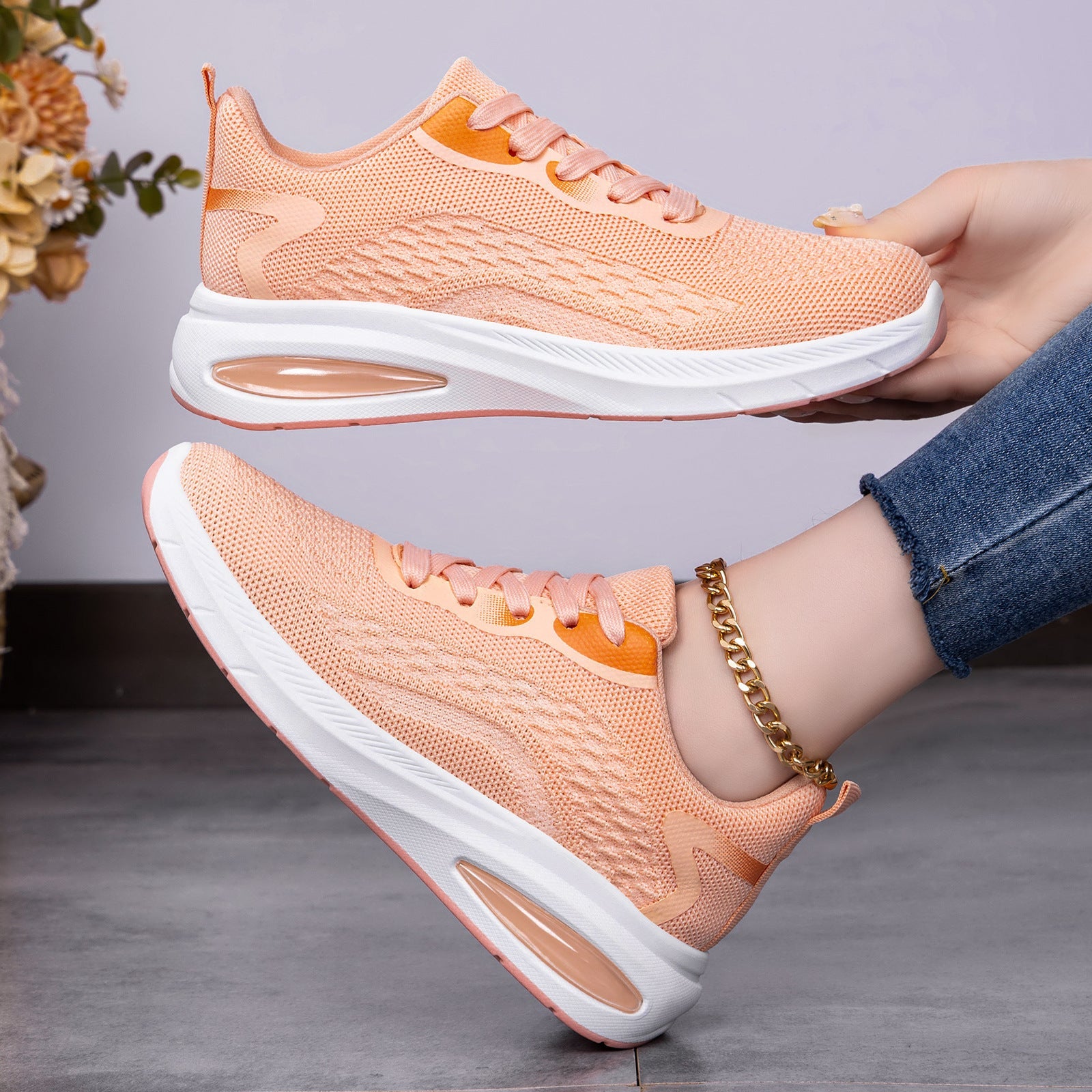 Damen Sportliche Laufschuhe mit atmungsaktivem Mesh-Obermaterial und dämpfender Sohle R&B