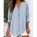 Damen Langarm Blusenshirt mit Knopfleiste und asymmetrischem Saum R&B