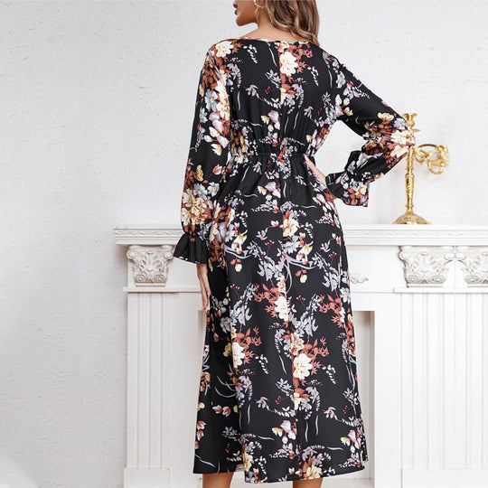 Damen Maxikleid mit floralem Design und hochgeschlitztem Saum R&B