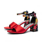 Damen elegante Riemchen-Sandalen mit floralem Design und stabilem Blockabsatz R&B