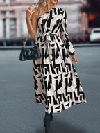 Damen Maxikleid mit asymmetrischem One-Shoulder-Design und Bindegürtel R&B