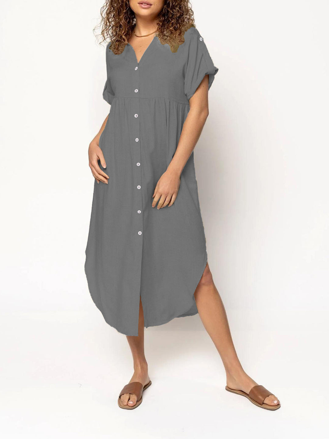 Damen Hemdkleid mit bodenlangem Schnitt und Knopfdetails R&B