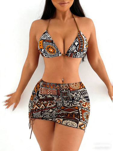 Damen Triangel-Bikini mit kontrastierenden Mustern R&B