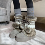 Damen Flauschige Winterboots mit dekorativem Kunstfell und praktischen Schnürdetails R&B