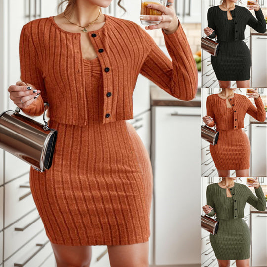 Damen Modisches Strickkleid mit tailliertem Schnitt und offener Cardigan-Optik R&B