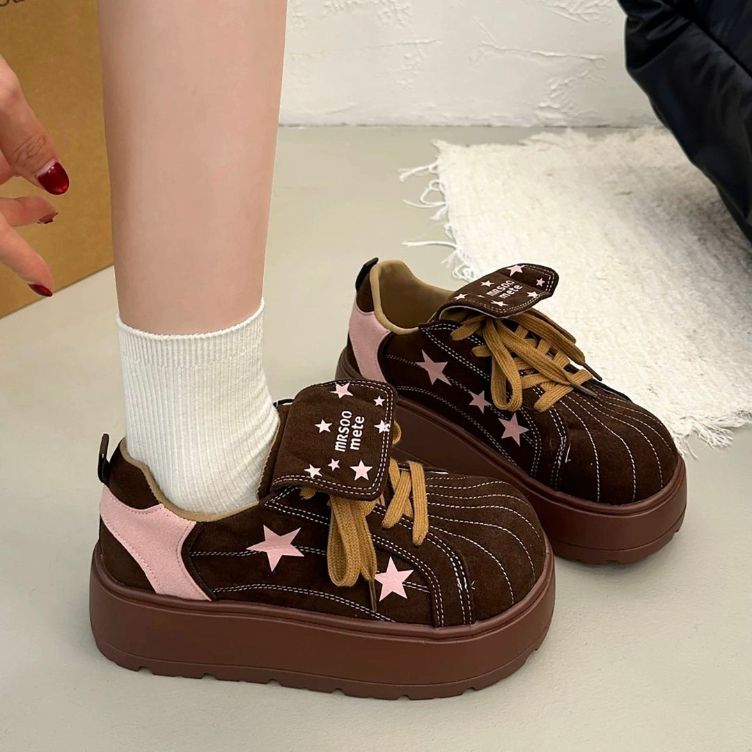 Damen Plateau-Sneaker mit modischen Sternen-Details und bequemem Klettverschluss R&B