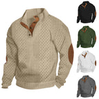 Herren nan grobstrickpullover mit Stehkragen, Knopfleiste und Ellbogenpatches R&B