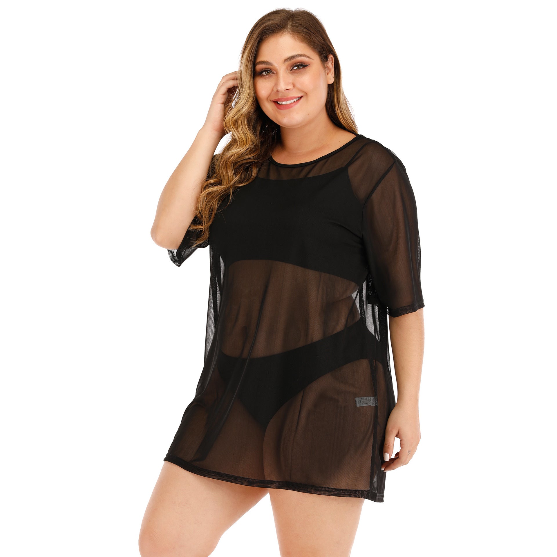 Damen transparenter Strandüberwurf mit weitem Schnitt R&B