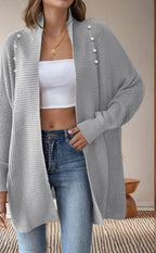 Damen Strickjacke mit dekorativen Knopfdetails und offenem Schnitt R&B