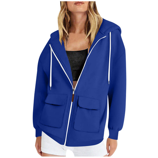 Damen lässige Kapuzenjacke mit großen Taschen R&B