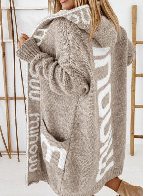 Damen Oversized Strickjacke mit Kapuze und praktischen Taschen R&B