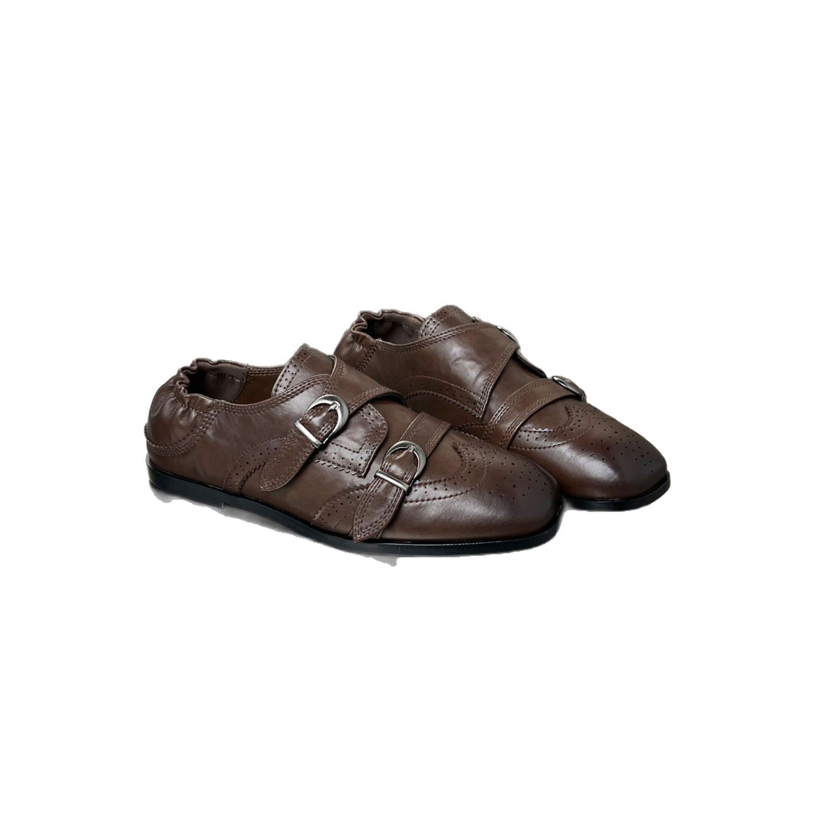 Damen Elegante Mokassins mit doppeltem Schnallenverschluss und perforiertem Design R&B