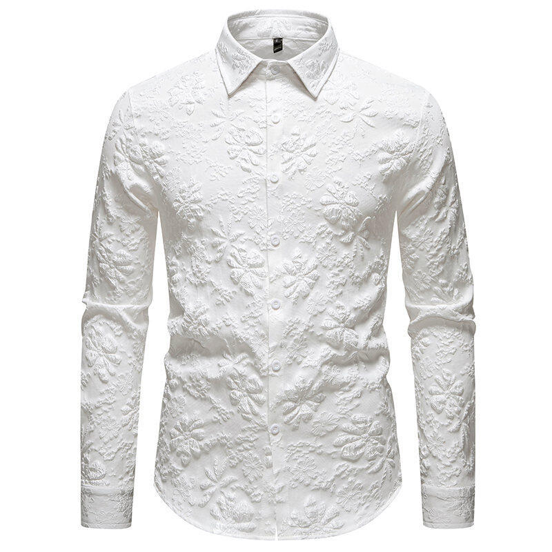 Herren Langarmhemd mit detailreicher Blumenstickerei R&B