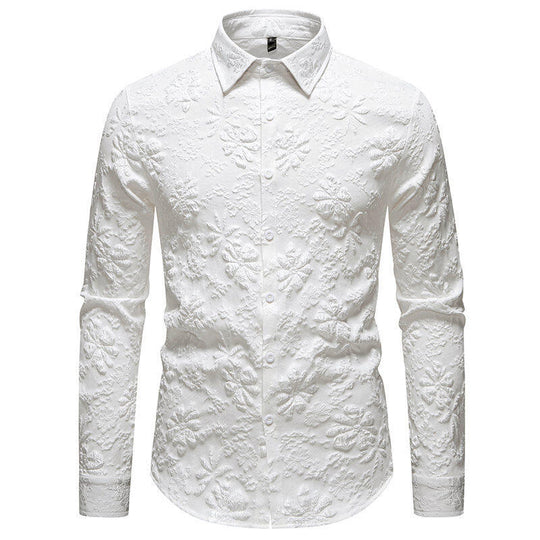 Herren Langarmhemd mit detailreicher Blumenstickerei R&B