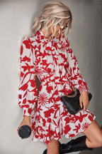 Damen Kleid mit hochgeschlossenem Kragen und modischem Blumendruck R&B