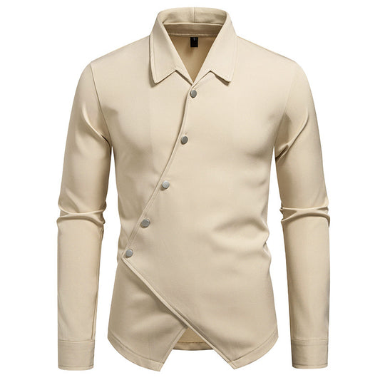 Herren modisches Langarmhemd mit asymmetrischem Knopfdesign R&B