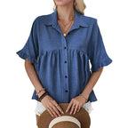 Damen Fließendes Kurzarmblusenshirt mit Rüschendetails R&B