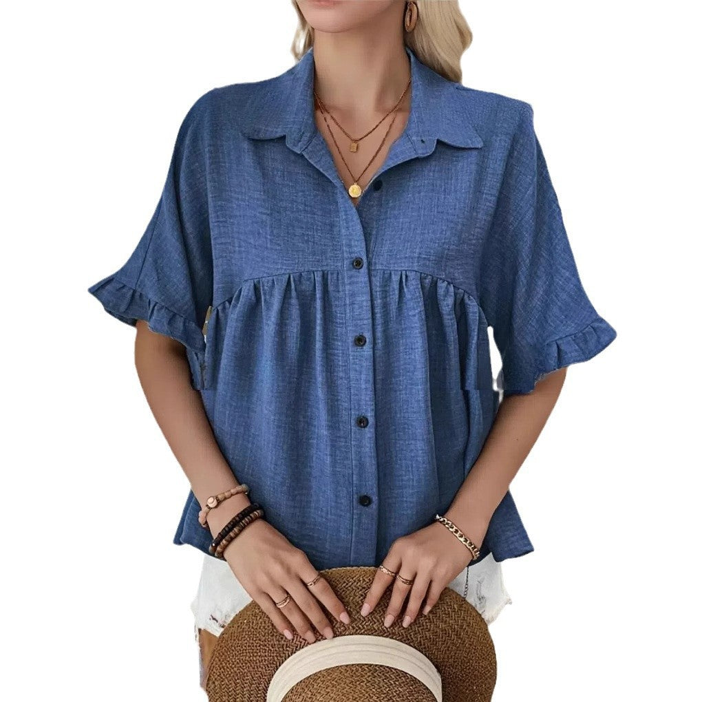 Damen Fließendes Kurzarmblusenshirt mit Rüschendetails R&B