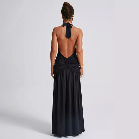 Damen Maxikleid mit tiefem V-Ausschnitt und Rüschen R&B